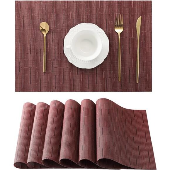Burgundy Placemats Set of 6 - Heat Resistant Non-Slip Place mats